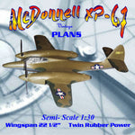 full size printed plans semi-scale 1:30 twin power rubber mcdonnell xp-67