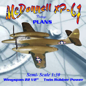 full size printed plans semi-scale 1:30 twin power rubber mcdonnell xp-67