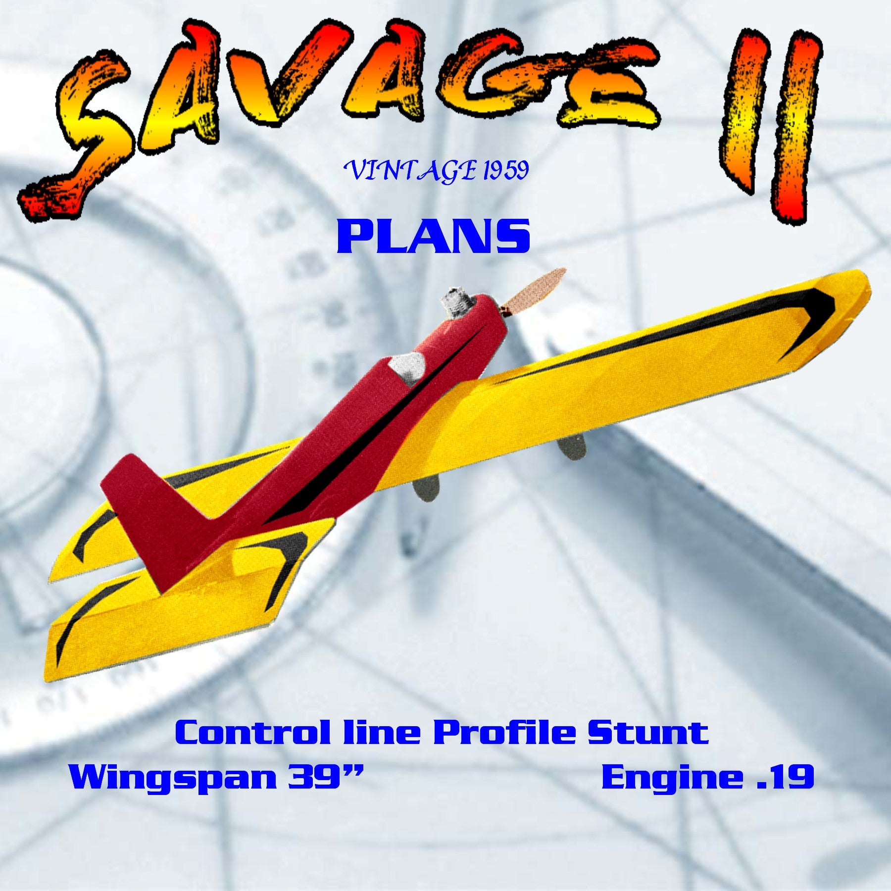 full size printed plans vintage 1959 control line profile stunt .19 savage ii transition trainer