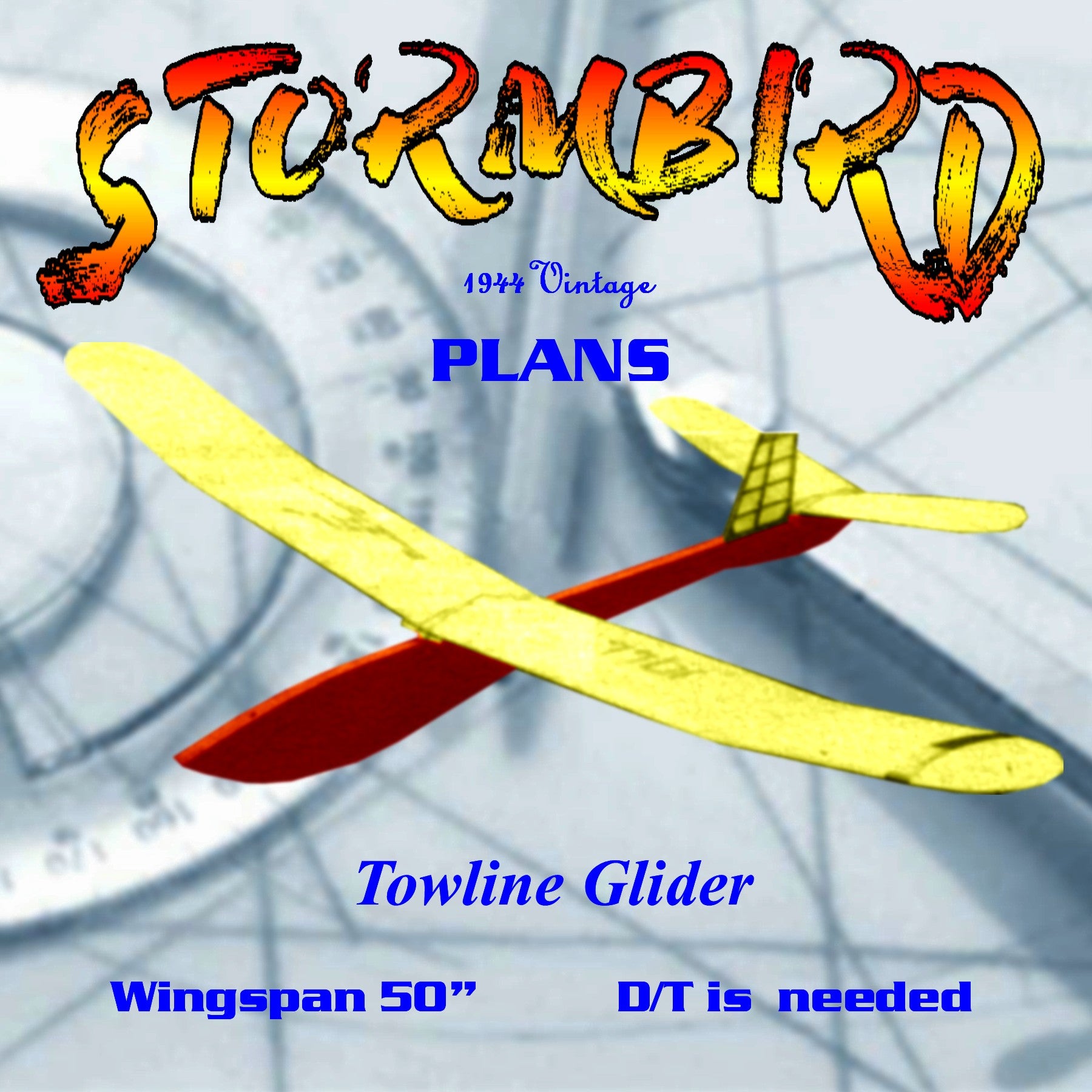 full size printed plan 1944 `floater' towline glider  wingspan 39” "stormbird"