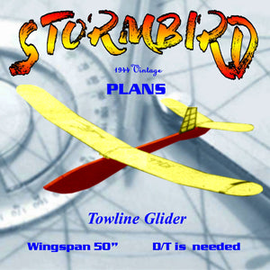 full size printed plan 1944 `floater' towline glider  wingspan 39” "stormbird"