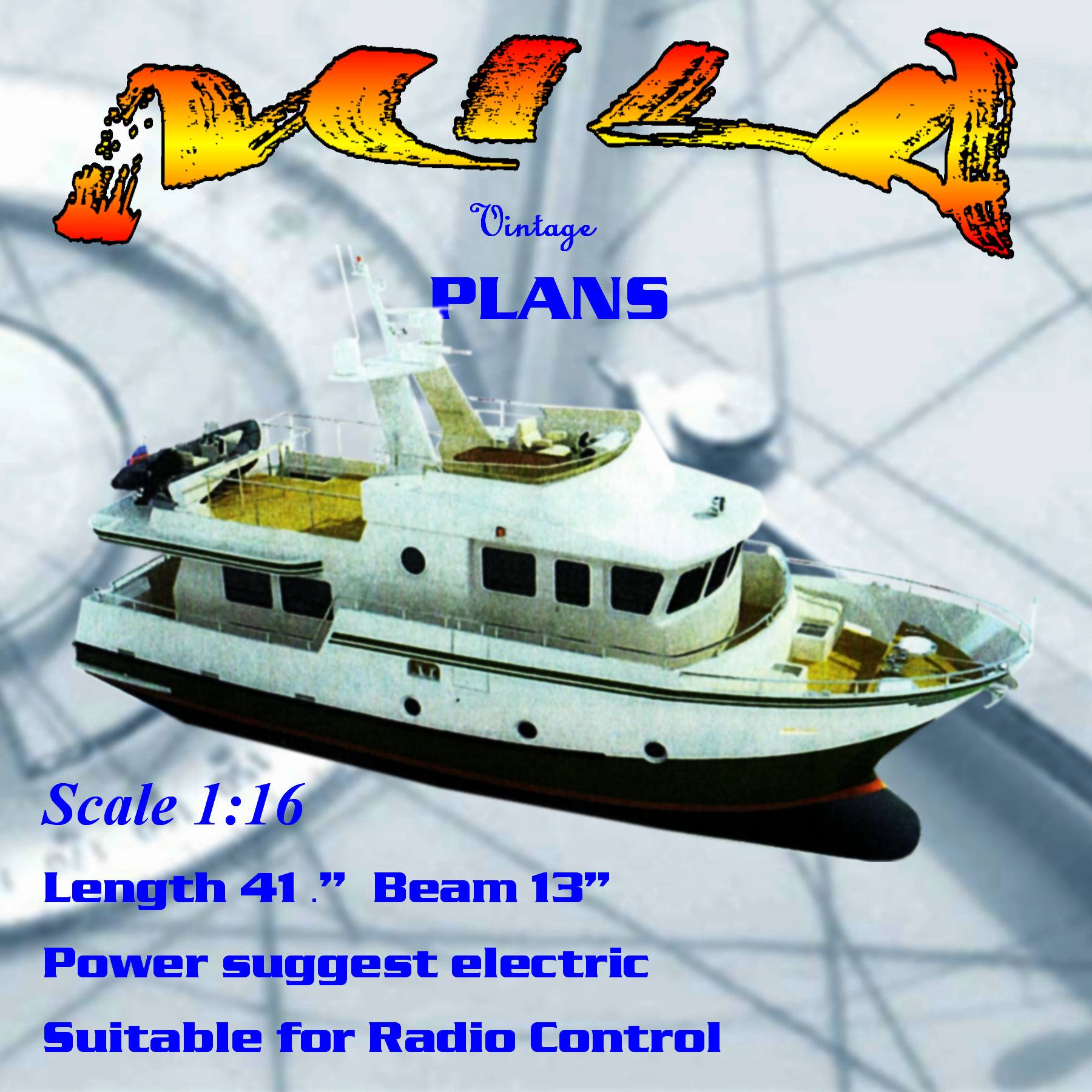 full size prinrted plan to build a 1:16 scale  bering motor yacht 41" suitable for radio control