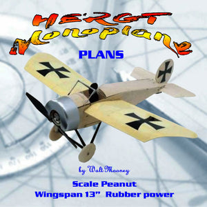 full size printed plans peanut scale "hergt monoplane" rather obscure ww i airplane
