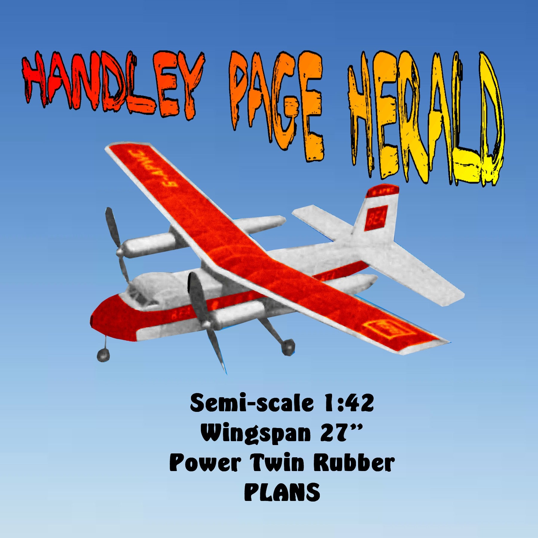 full size printed plans handley page herald semi-scale 1:42  wingspan 27”  power twin rubber