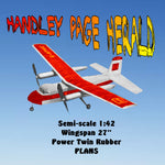 full size printed plans handley page herald semi-scale 1:42  wingspan 27”  power twin rubber