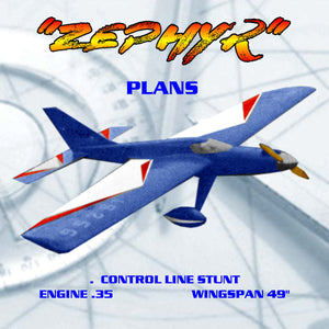 full size printed plans control line stunt engine .35 “zephyr”  standard stunting concepts.