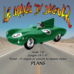listing is for printed plans le mans 'd' jaguar scale 1:8  length 19 1/4”  power .15 engine or convert to electric motor suitable for radio control