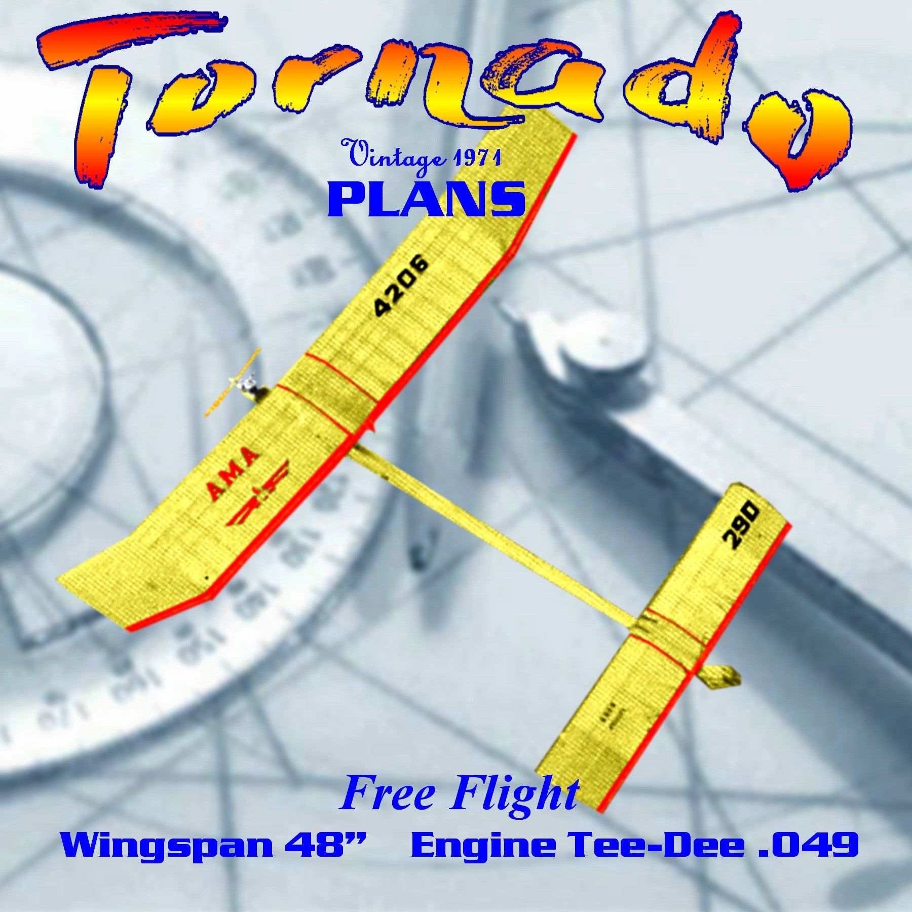 full size printed plan free flight tee-dee .049  ‘tornado’ strong contest potential