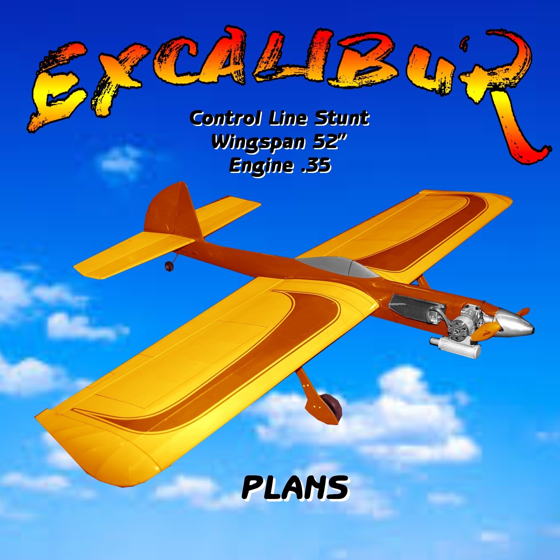 model airplane full size printed plans c/l nostalgic 30 w/s stunt 52" excalibur