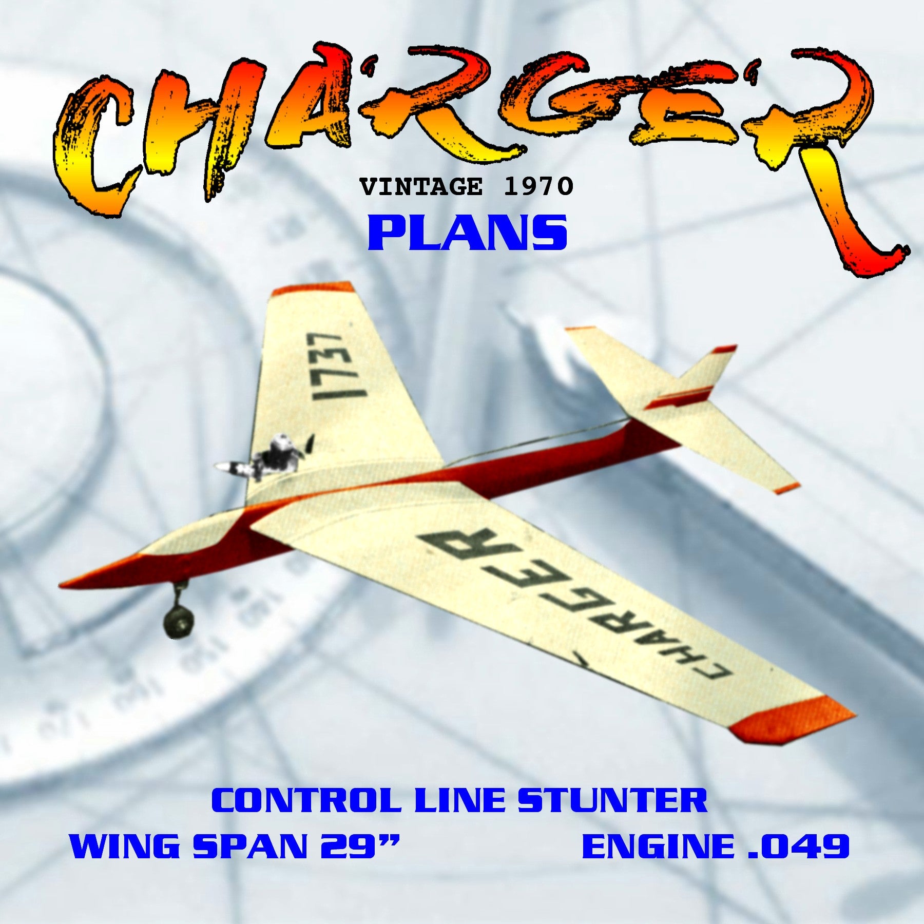 full size printed plan vintage 1970 control line stunter 'charger' 049 swept-wing