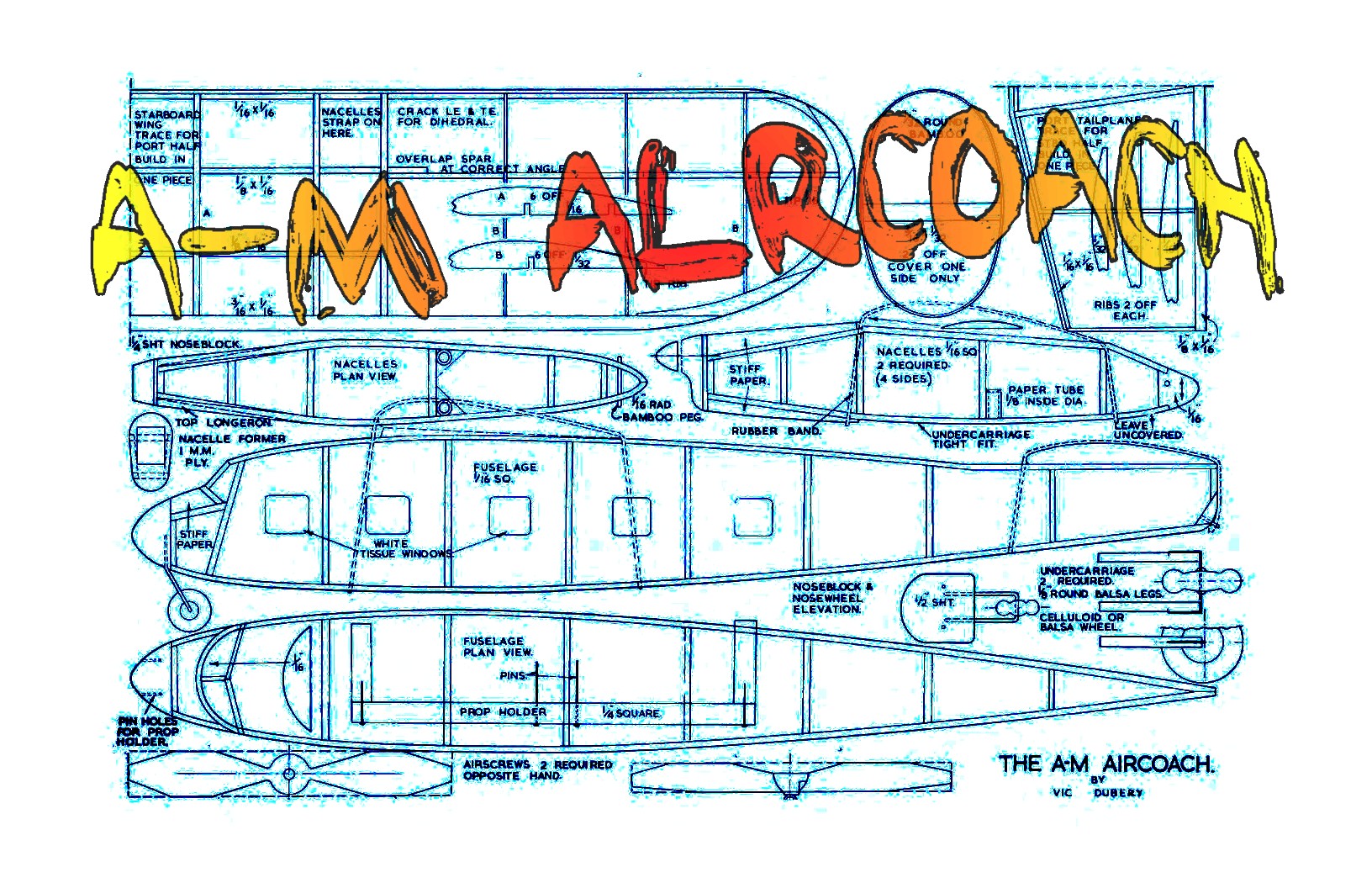 full size printed plan and building notes a-m alrcoach w/s 18"  power rubber