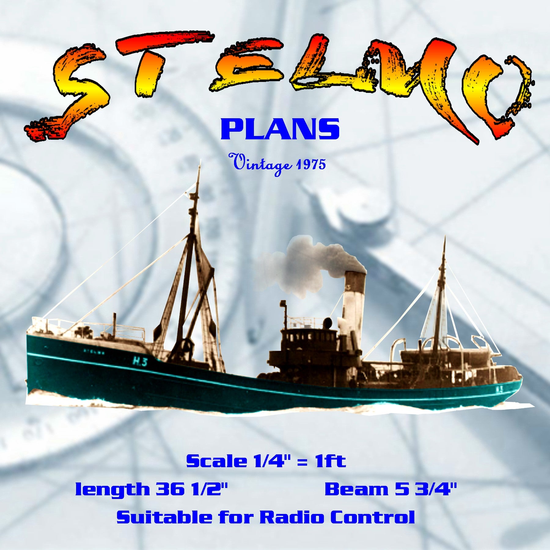 full size printed plan scale 1/4" = 1ft medium sized trawler "st elmo" suitable for radio control