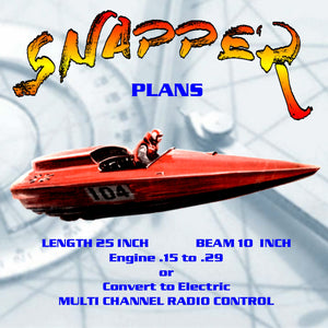 full size printed plan racing boat 25 in, "snapper" for multi channel radio control
