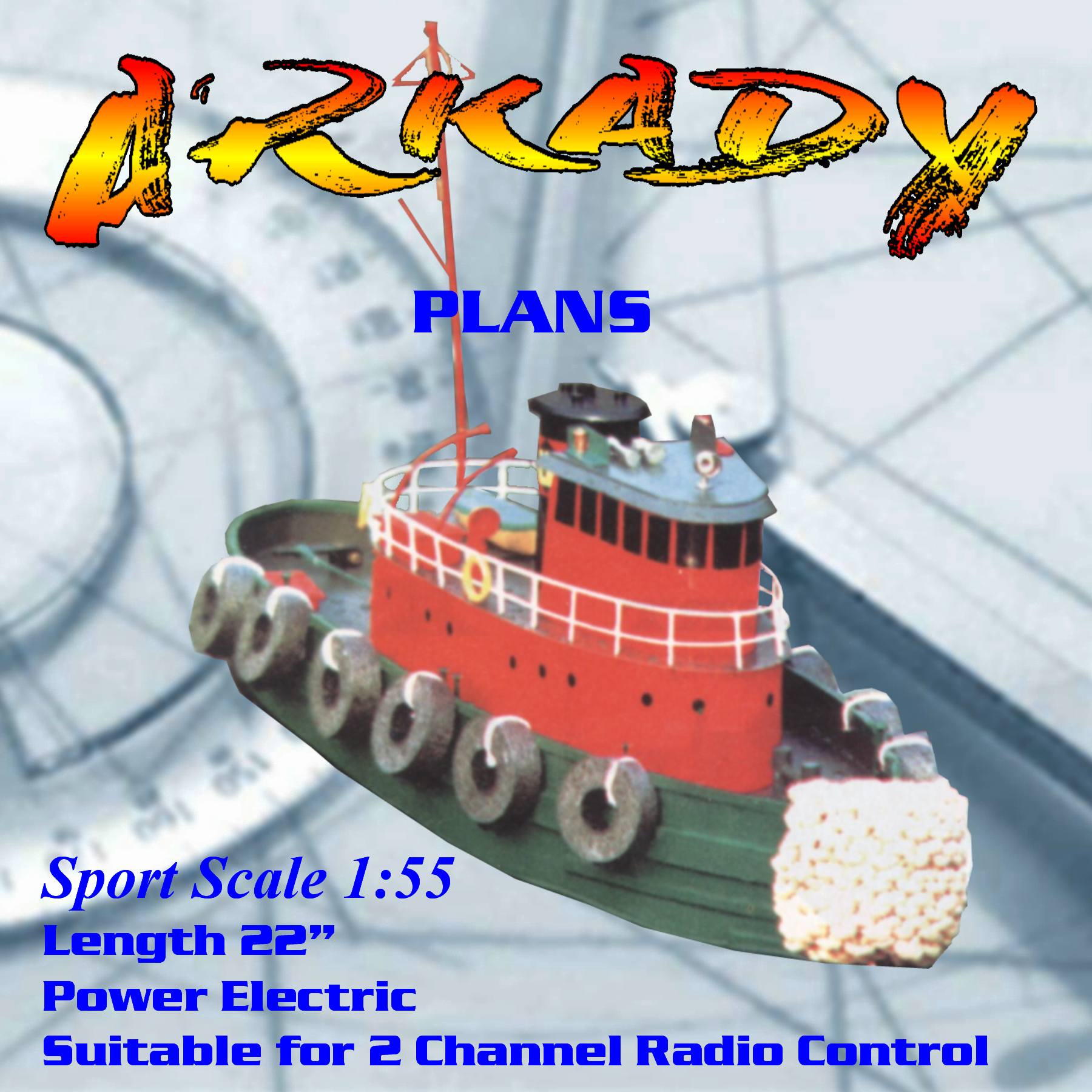 full size printed plan sports scale harbor tug length 22 " suitable for 2 channel radio control