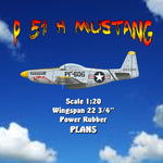 full size printed plan p 51 h mustang scale 1:20  wingspan 22 ¾”  power rubber