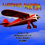 full size printed plan luscombe phantom scale 1/16  wingspan 23 1/4"  power rubber