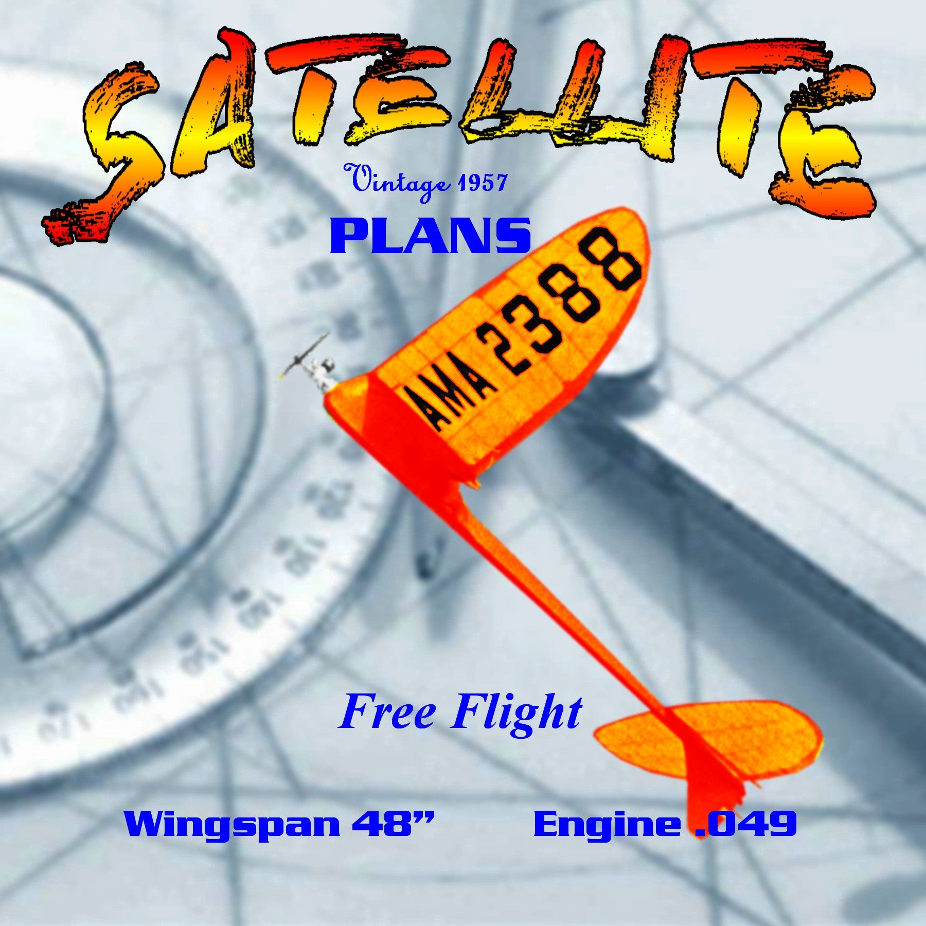 full size printed plan  1957 satellite (styrofoam) free flight  wingspan 48”  engine ½ a
