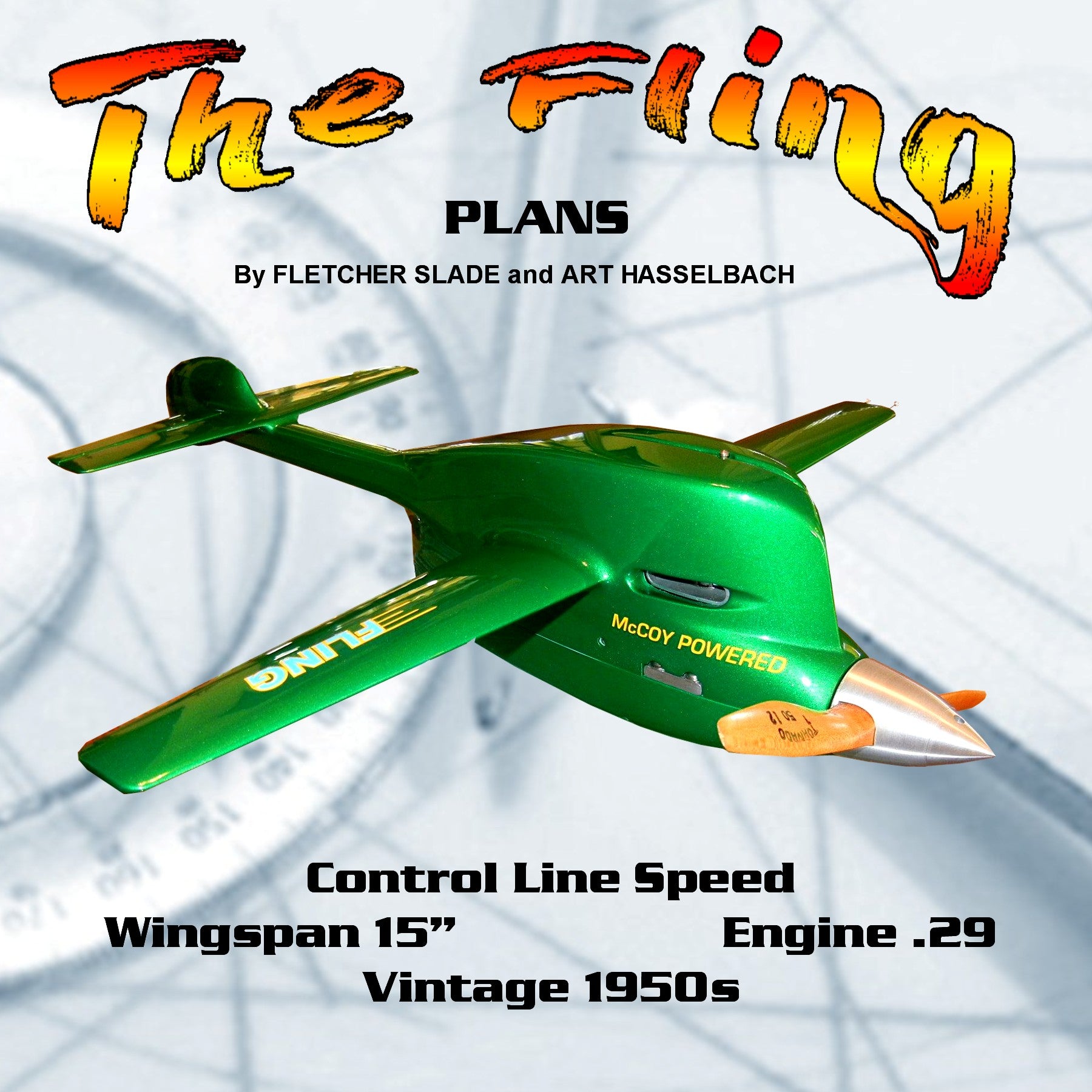 full size printed plan vintage 50s control line speed "the fling" wingspan 15”  engine .29