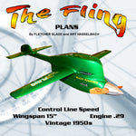 full size printed plan vintage 50s control line speed "the fling" wingspan 15”  engine .29