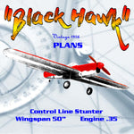 full size printed plans and article 1956 50" w/s .35 engine stunt plane black hawk