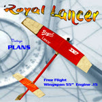 full size printed plans vintage 1983 freeflight "royal lancer" for .15 w/s 55"