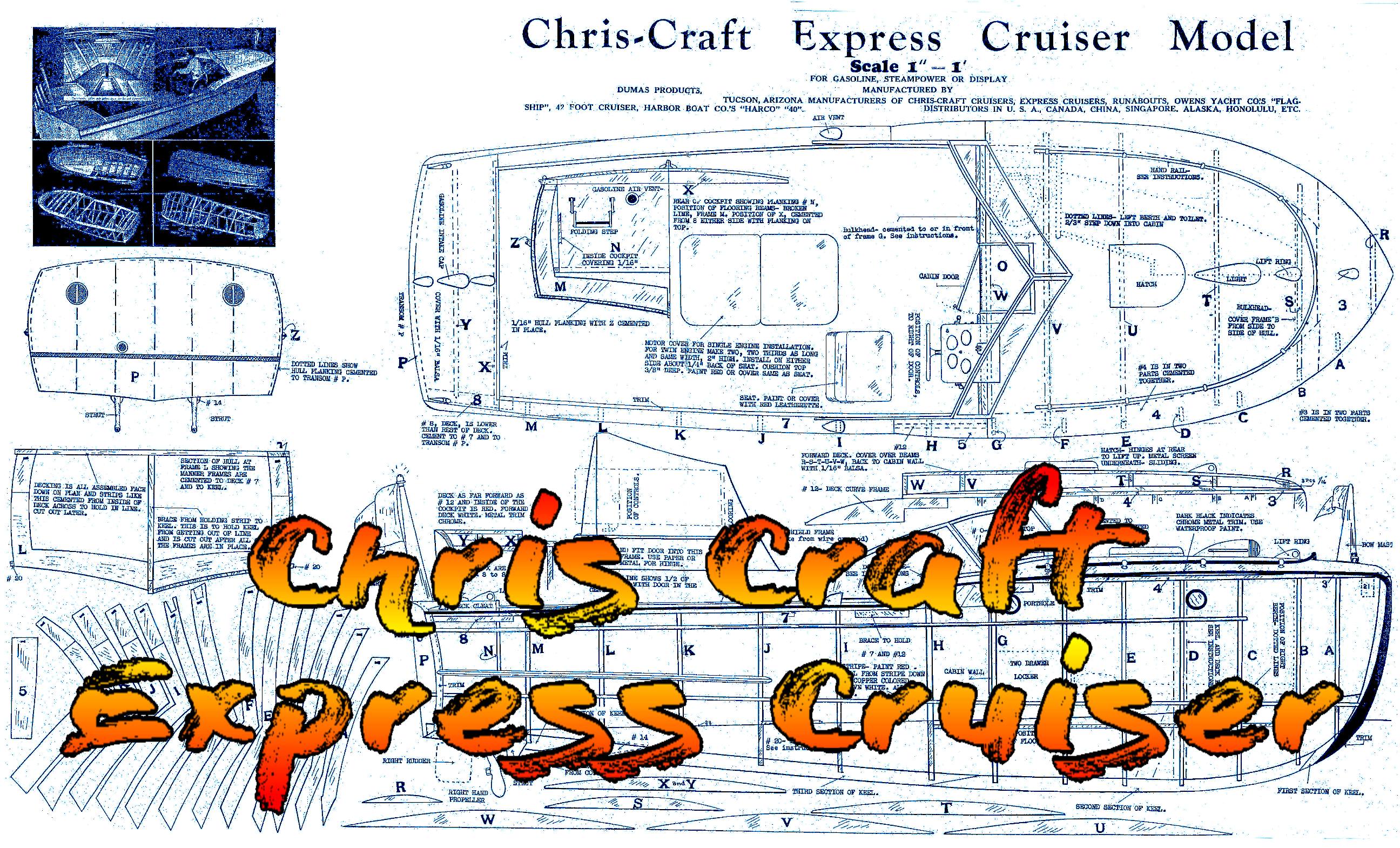 full size printed plan 25" 1:12 dumas chris craft express cruiser for radio control
