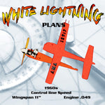 full size printed plan  1/2 a  vintage control line speed  white lightning wingspan 11"  engine .049