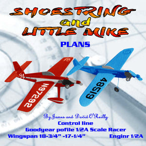 full size printed plan 1/2a scale racing control line "shoestring and little mike"