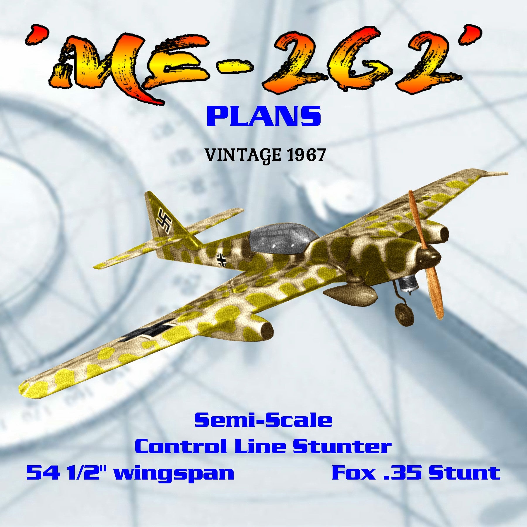 full size plans vintage 1967 semi-scale control line ‘me-262’  a realistic tighter look, why not build one?