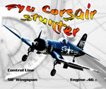 full size printed plan  stunt control line 58" wingspan f4u corsair