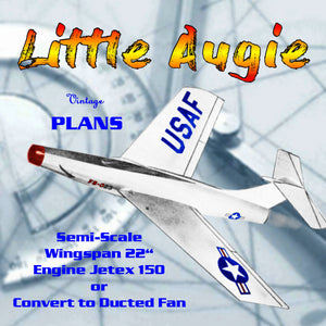 full size printed plan semi scale jetex fighter little augie  jetex 150  or convert to ducted fan