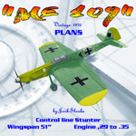 full size printed plan vintage 1970 semi-scale stunt controline “me 109” simplest to build and fly of them all