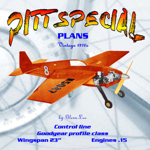 full size printed plan goodyear profile racer scale 1:8 control line "pitt special"