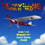 full size printed plans de havilland "hawk moth” scale 1:12 (1”=1ft)  wingspan 44”  power rubber