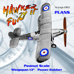 full size printed plans peanut scale hawker fury ii & high speed fury ii not for begginnerss