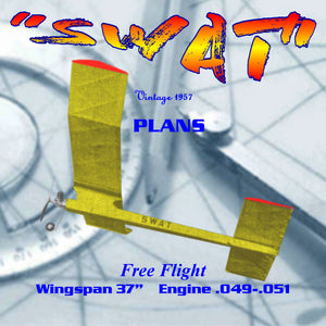full size printed plan 1957 free flight  wingspan 37" 1/2a  "swat" no difficulties should arise in the construction.
