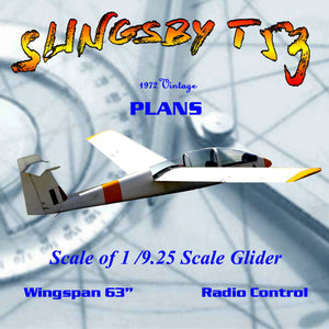 full size printed plans 63 in. span scale glider for radio control "slingsby t 53"