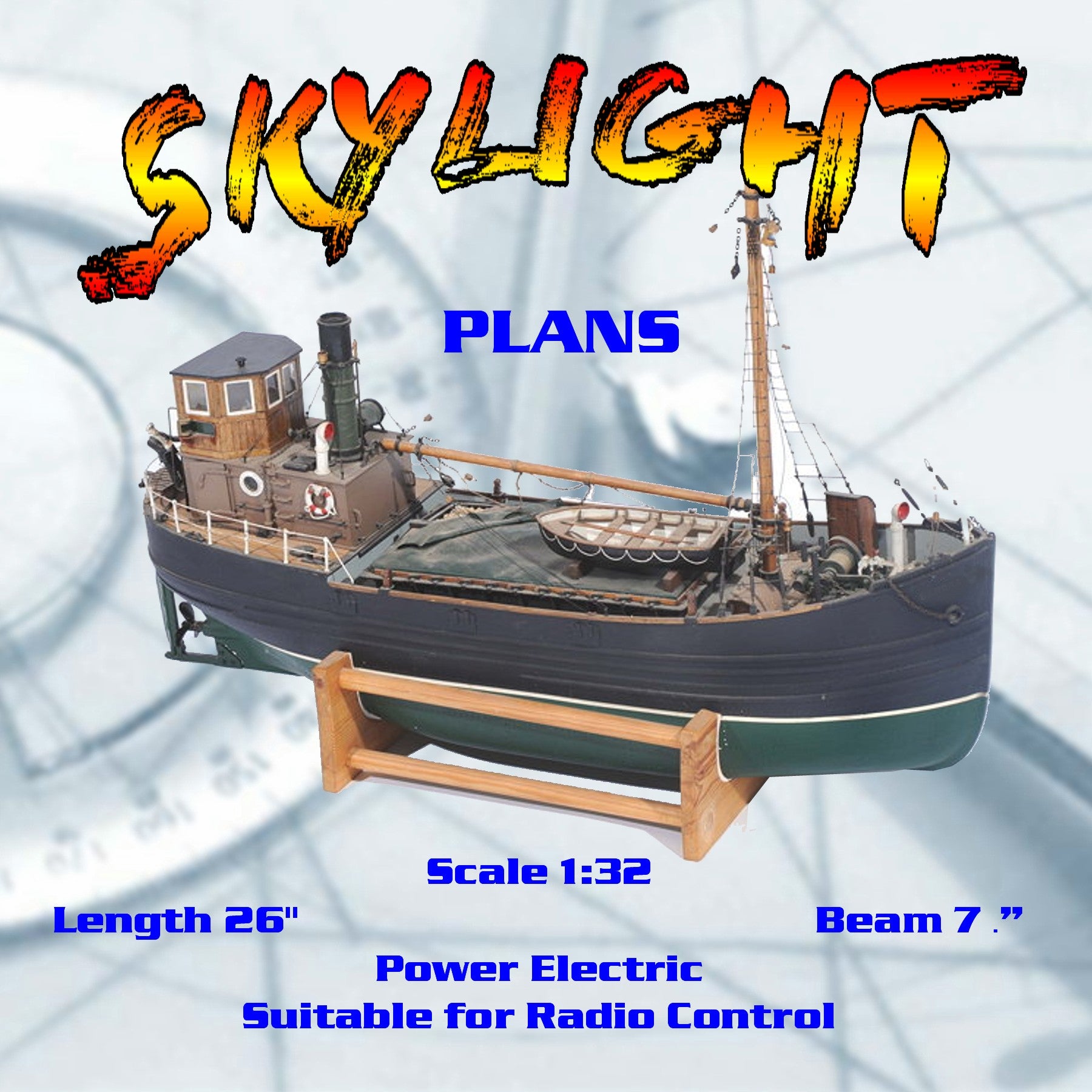 full size printed plan vintage 1968 scale 1:32 clyde puffer  “skylight” suitable for radio control