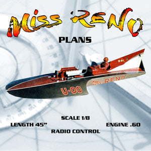 full size printed plans scale 1/8 hydro miss reno l 45" for radio control