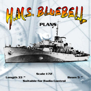 full size printed plan flower class corvette h.m.s. bluebell scale 1/72  length 33 ¾” for r/c