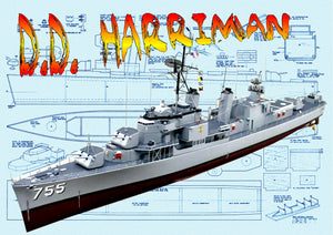 full size printed plan and article semi-scale 1/144, l 31 3/4" allen m. sumner class of destroyer
