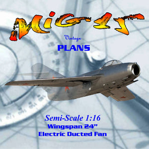 full size printed plan to build 1:16 semi scale mig 15 electric ducted fan freeflight