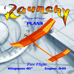 full size printed plan  1953 design nostalgia events free flight  wingspan 40  engine ½ a raunchy