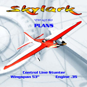 full size printed plans vintage 1963 control line stunter .35 skylark graceful in line, contest bred