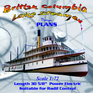 full size printed plan scale 1:72 british columbia lake steamer suitable for display or radio control