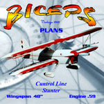 full size printed plan big-engine "biceps" bipe for sport and exhibition control-line flying,