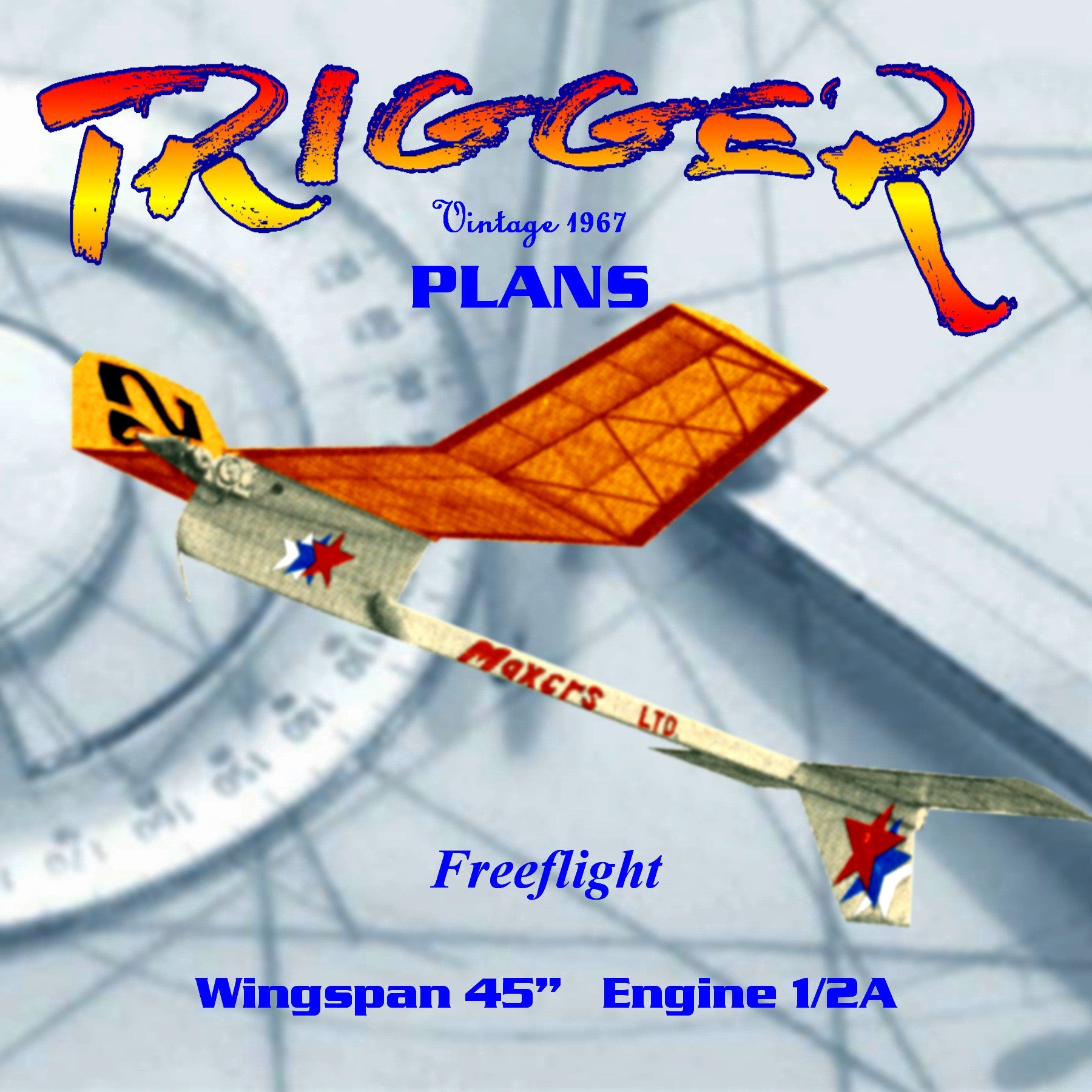 full size printed plan freeflight "trigger"1/2 a high-thrust type, warp resistant structure