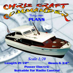 full size printed plan to build a 1:20 scale chris craft commander  for radio control