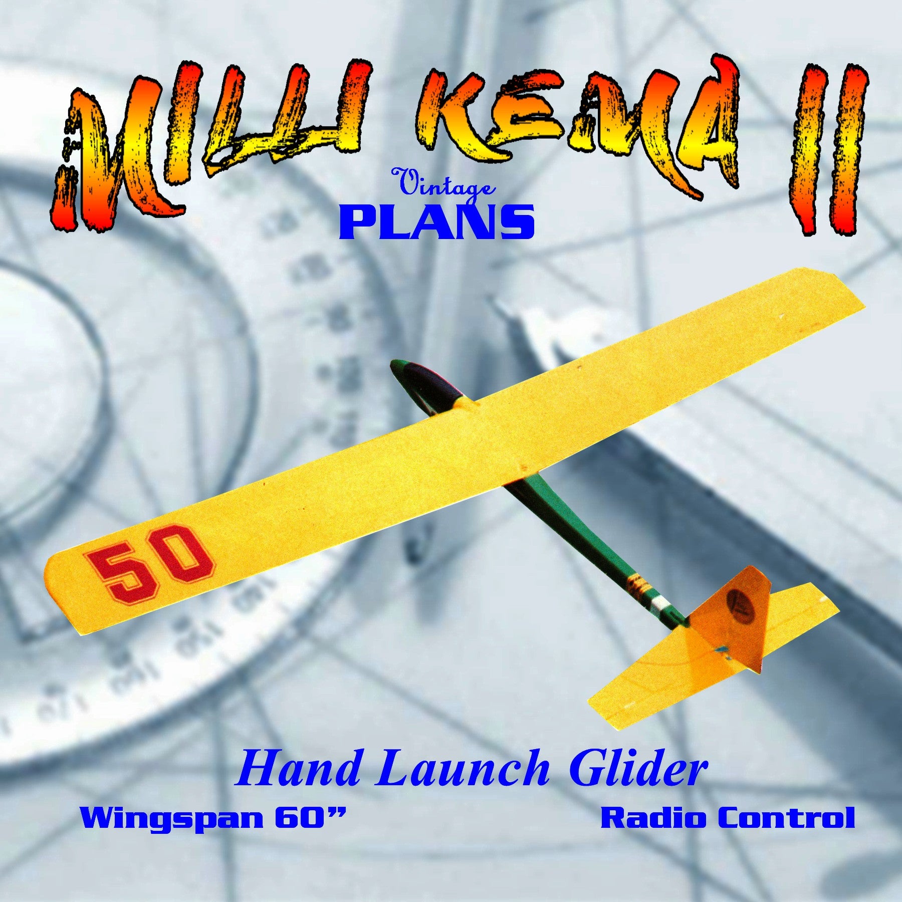 full size printed plan hand launch glider 60 " w/s for r/c lightweight, simple to build