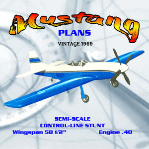 full size printed plans 1969 semi-scale control-line stunt mustang  contest-calibre stunter